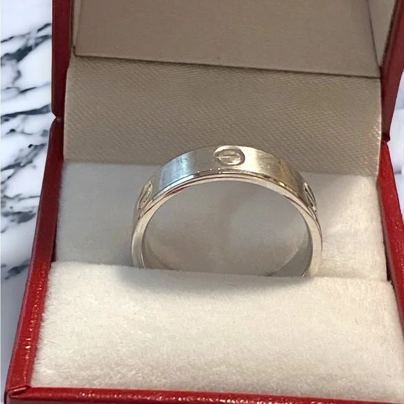 Estate 14K White Gold UNISEX 6mm Wide Screw Link Band Ring Size 8.75